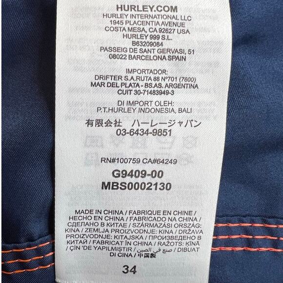 HURLEY 10" Surf Board Shorts Swim Trunks in Blue Men's 34 - Picture 11 of 12